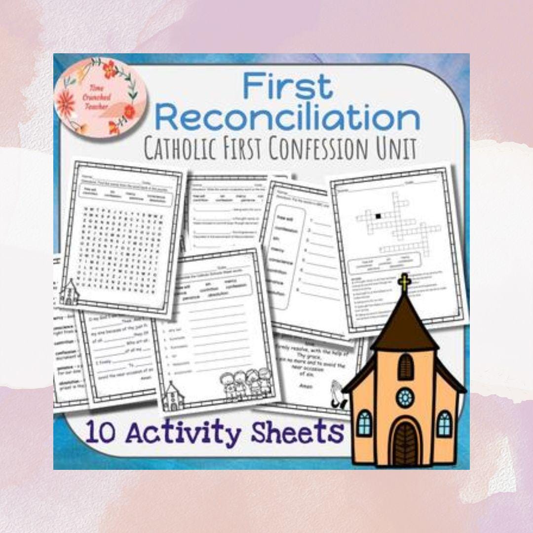Printable Catholic First Reconciliation Unit: 10 Pages of First Confession Prep Activities | First Confession Prep | First Reconciliation