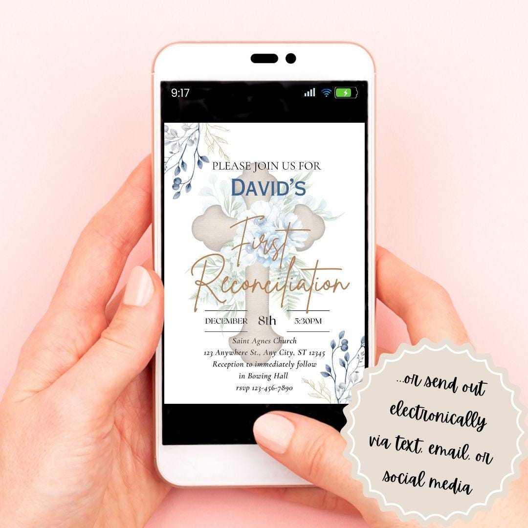 Printable First Reconciliation Invitation | Reconciliation Card | Editable First Reconciliation Invitation | Catholic Sacraments | Canva