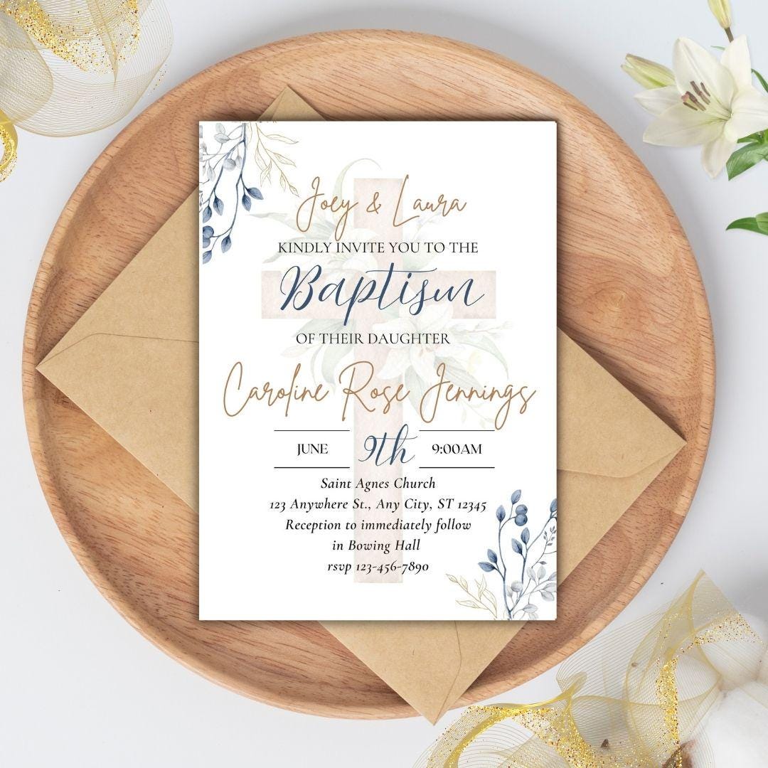 Printable Baptism Invitation | Baptism | Editable Baptism Invitation | Catholic Sacraments | Baby's Baptism | Baptism Decorations | Canva