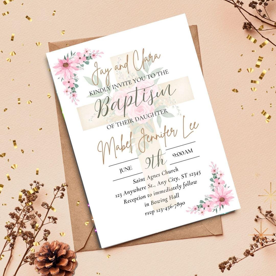 Printable Baptism Invitation | Baptism | Editable Baptism Invitation | Catholic Sacraments | Baby's Baptism | Baptism Decorations | Canva