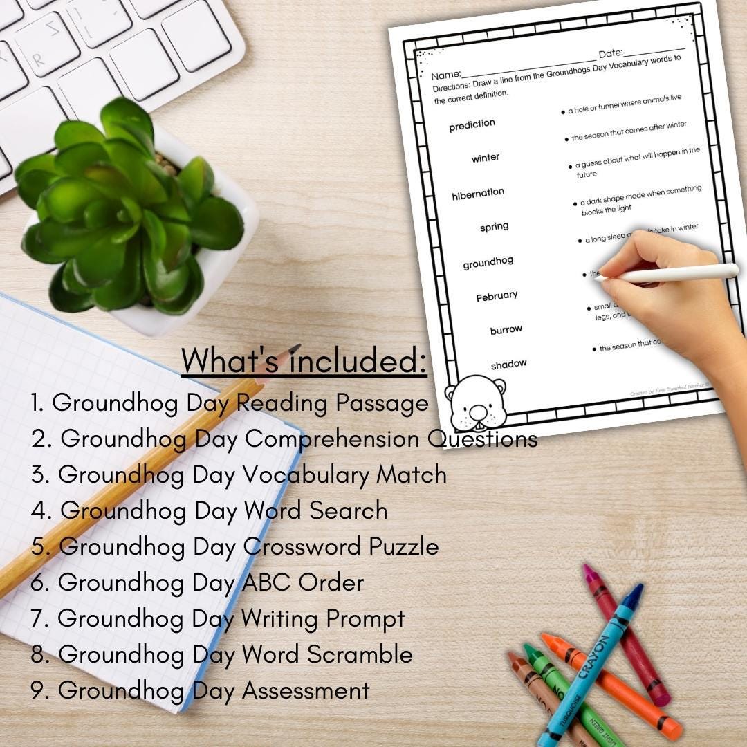 Printable Groundhog Day Unit: 9 Pages of Activities | Digital Download | 2nd Grade Lesson | Groundhog Day Worksheet | Kids Craft | 3rd Grade