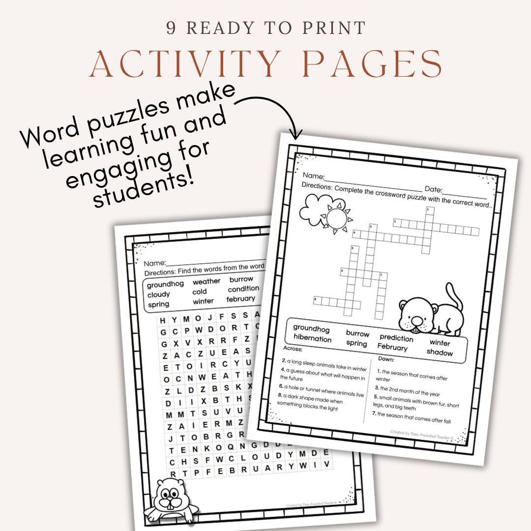 Printable Groundhog Day Unit: 9 Pages of Activities | Digital Download | 2nd Grade Lesson | Groundhog Day Worksheet | Kids Craft | 3rd Grade