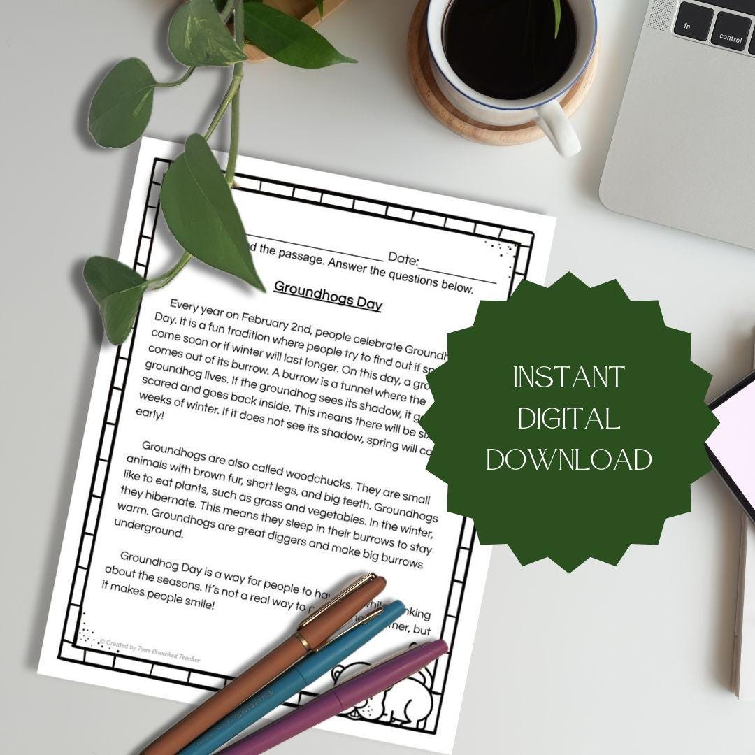 Printable Groundhog Day Unit: 9 Pages of Activities | Digital Download | 2nd Grade Lesson | Groundhog Day Worksheet | Kids Craft | 3rd Grade
