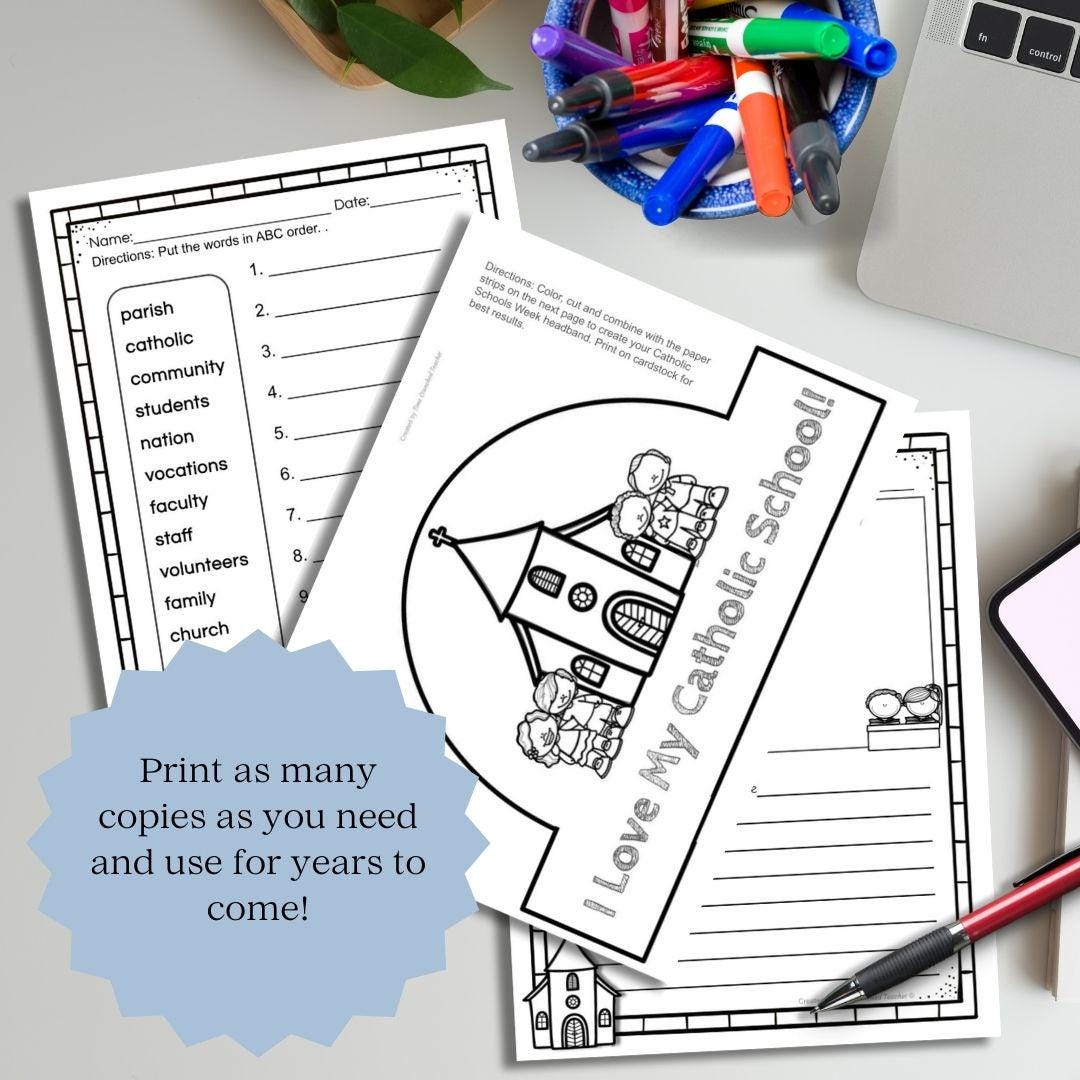 Printable Catholic Schools Week Unit | 12 Pages of No Prep Catholic Schools Week Activities | Digital Download | Sunday School Craft
