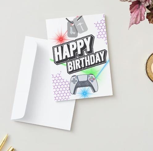 Printable Foldable Birthday Card | 5 x7 Card | Birthday Card for Boy | Birthday Card for Gamer | Print at home | Digital Download