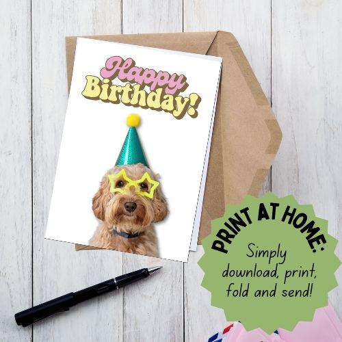 Printable Foldable Birthday Card | 5 x7 Card | Birthday Card for Kids | Dog | Party Animal Birthday | Print at home | Digital Download