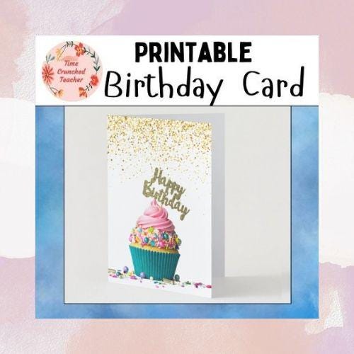 Printable Foldable Birthday Card | 5 x7 Card | Birthday Card for Kids | Cake | Birthday Cupcake Cake| Print at home | Digital Download