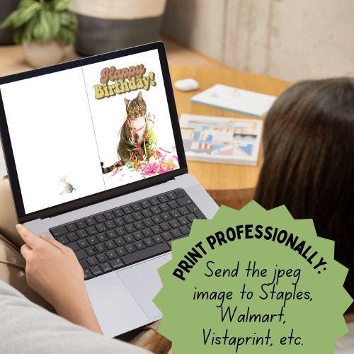 Printable Foldable Birthday Card | 5 x7 Card | Birthday Card for Kids | Cake | Birthday Cat Party | Print at home | Digital Download