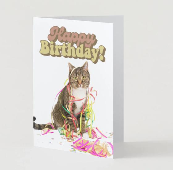 Printable Foldable Birthday Card | 5 x7 Card | Birthday Card for Kids | Cake | Birthday Cat Party | Print at home | Digital Download