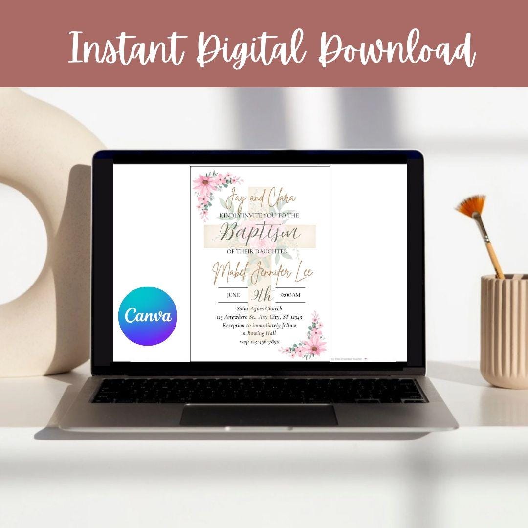 Printable Baptism Invitation | Baptism | Editable Baptism Invitation | Catholic Sacraments | Baby's Baptism | Baptism Decorations | Canva