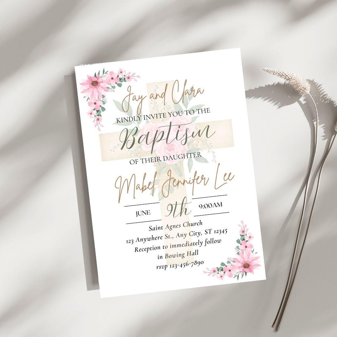 Printable Baptism Invitation | Baptism | Editable Baptism Invitation | Catholic Sacraments | Baby's Baptism | Baptism Decorations | Canva