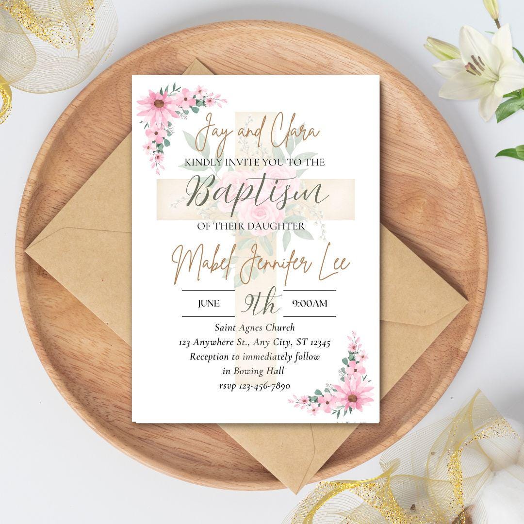 Printable Baptism Invitation | Baptism | Editable Baptism Invitation | Catholic Sacraments | Baby's Baptism | Baptism Decorations | Canva