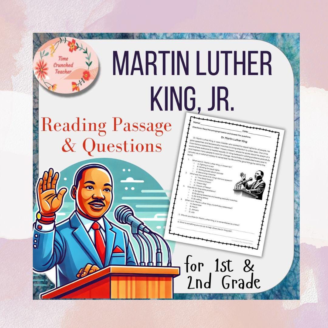 Martin Luther King, Jr. Bio for Kids | MLK Day Lesson for kids | Martin Luther King Quiz | Digital Download | Reading Passage and Questions