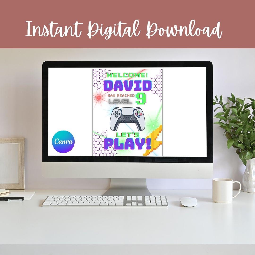 Printable Birthday Party Welcome Sign | Gamer Birthday | Birthday Poster Canva Template | Editable Kids Birthday Poster