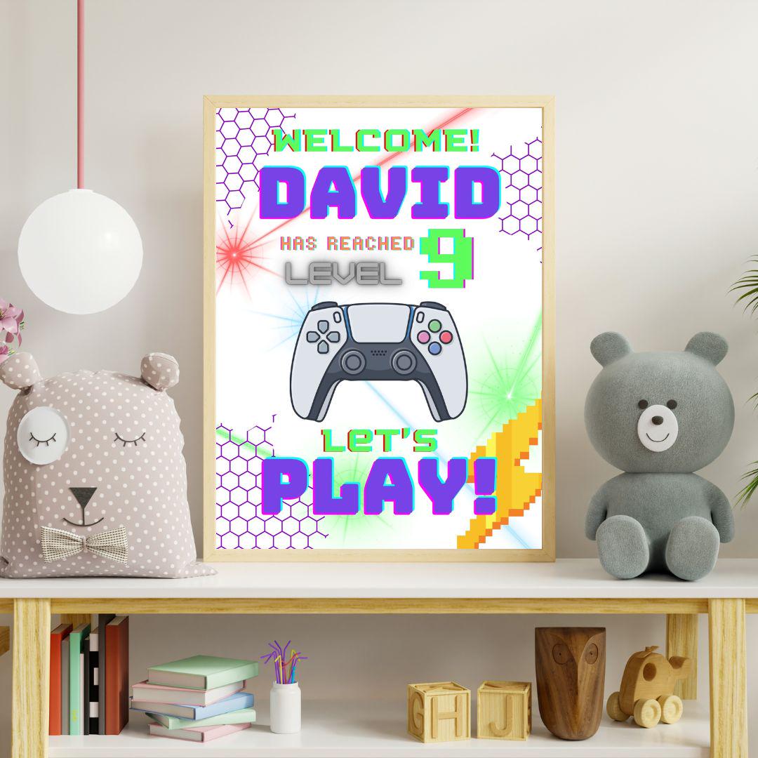 Printable Birthday Party Welcome Sign | Gamer Birthday | Birthday Poster Canva Template | Editable Kids Birthday Poster
