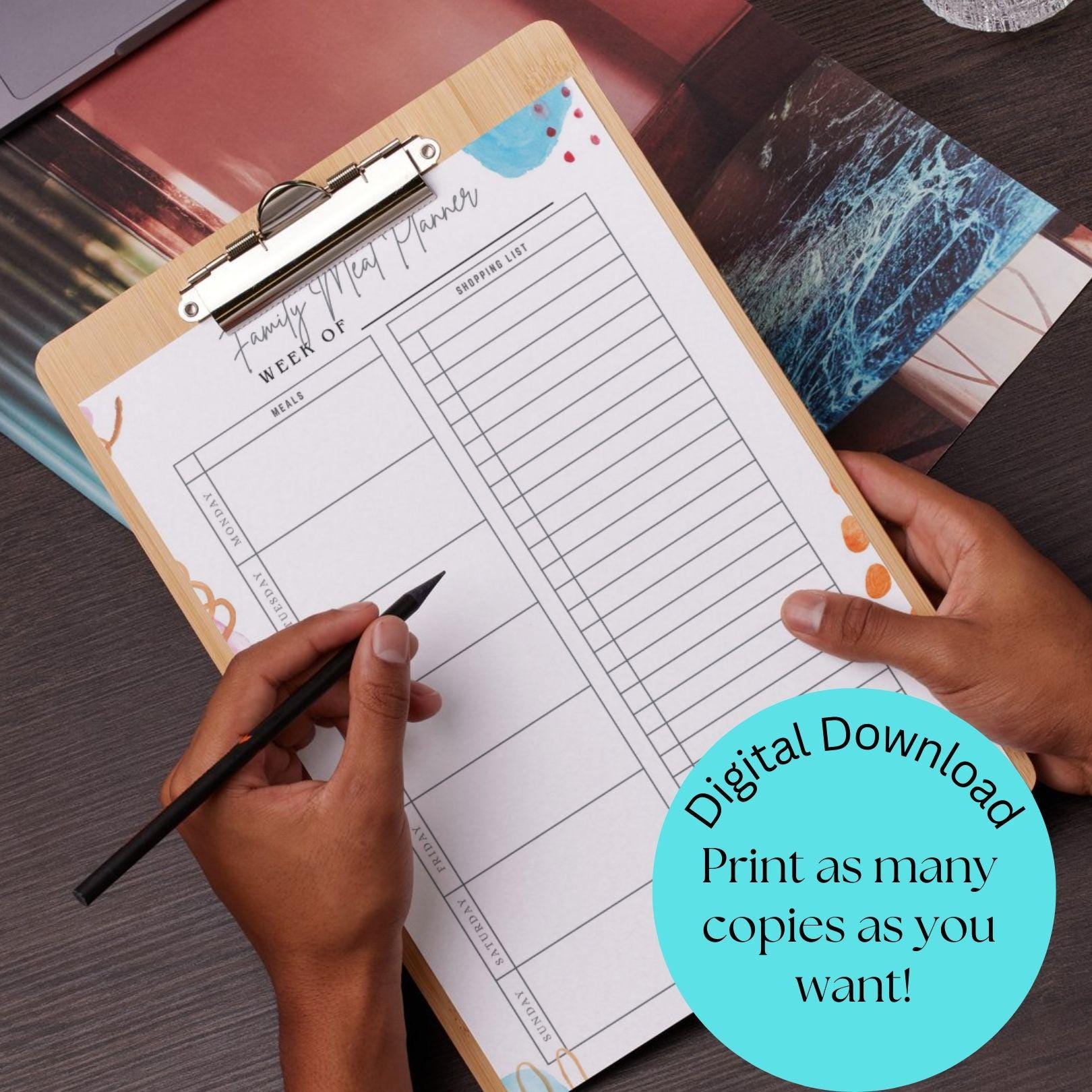 Meal Planner Printable, Weekly Food Diary, Meal Tracker, Food Journal, Menu Plan, Grocery List, Fitness, Health, Minimalist | PDF download