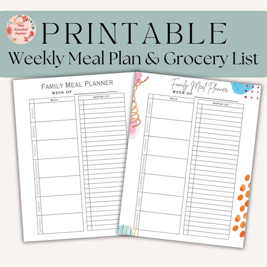 Meal Planner Printable, Weekly Food Diary, Meal Tracker, Food Journal, Menu Plan, Grocery List, Fitness, Health, Minimalist | PDF download