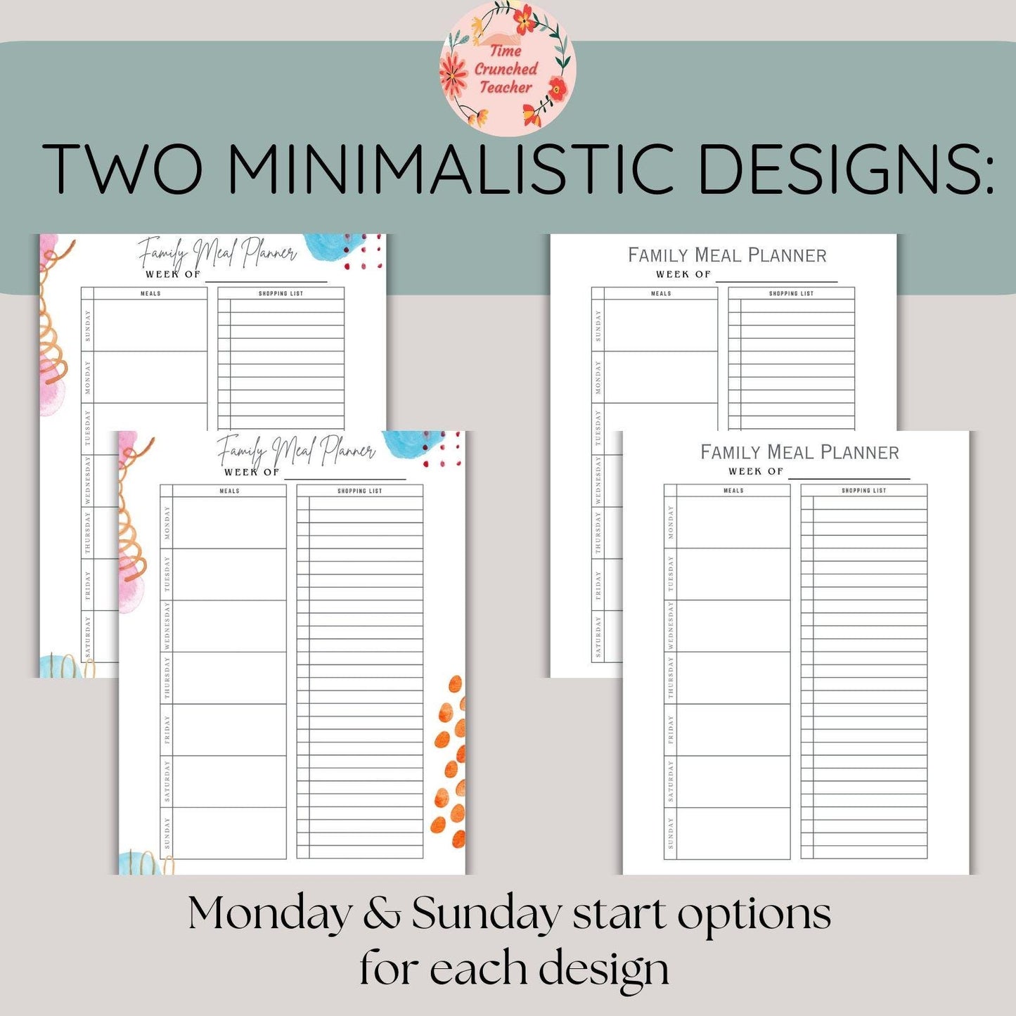 Meal Planner Printable, Weekly Food Diary, Meal Tracker, Food Journal, Menu Plan, Grocery List, Fitness, Health, Minimalist | PDF download