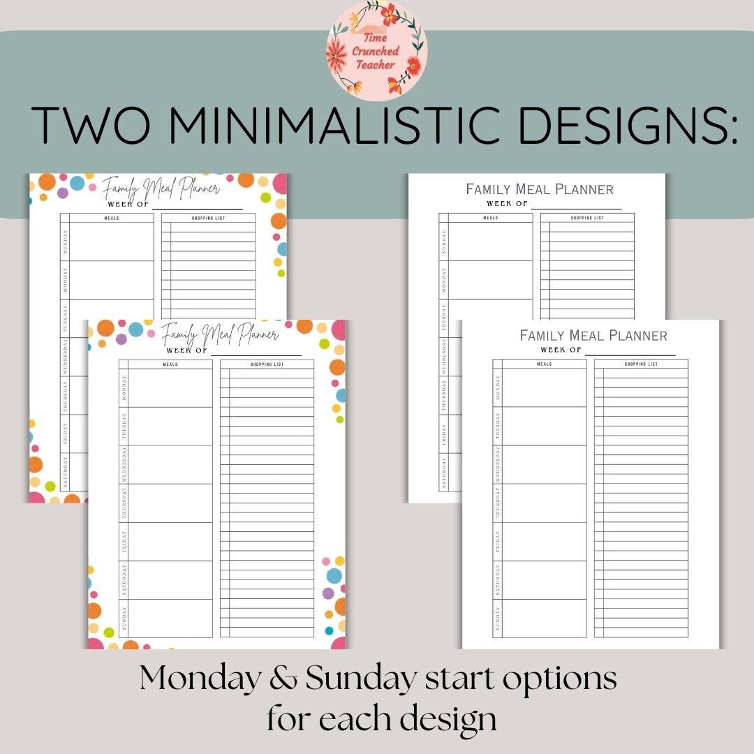 Meal Planner Printable, Weekly Food Diary, Meal Tracker, Food Journal, Menu Plan, Grocery List, Fitness, Health, Minimalist | PDF download