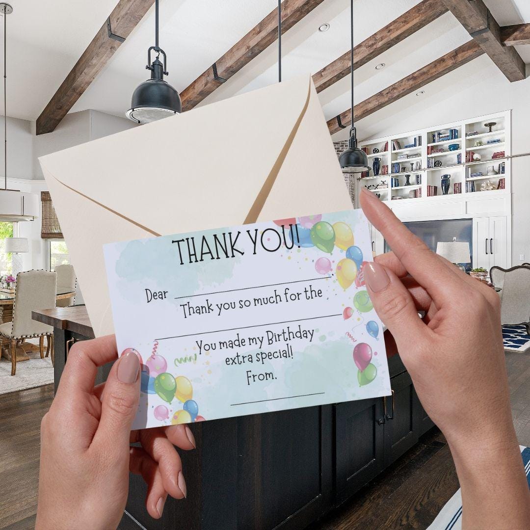 Printable Fill In the Blank Thank You Cards | Fill in the Blank | Kids Thank You Cards | Kids Birthday Party | Digital Download | Printable