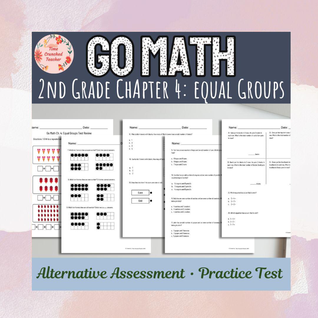 Printable 2nd Grade Go Math Ch. 4 : Equal Groups | Math Practice Test | Even and Odd Math Lesson | Printable Math Practice | 2nd Grade