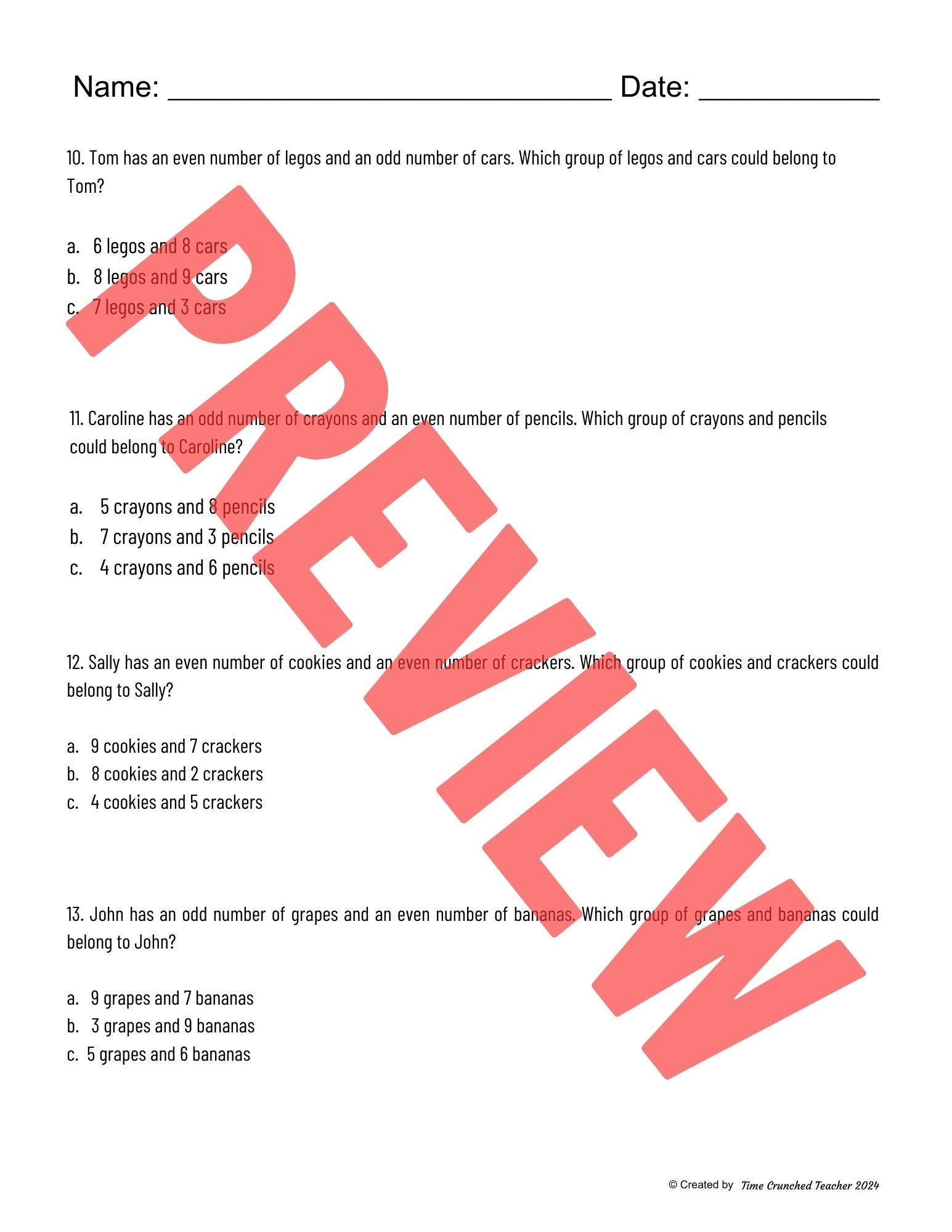 Printable 2nd Grade Go Math Ch. 4 : Equal Groups | Math Practice Test | Even and Odd Math Lesson | Printable Math Practice | 2nd Grade