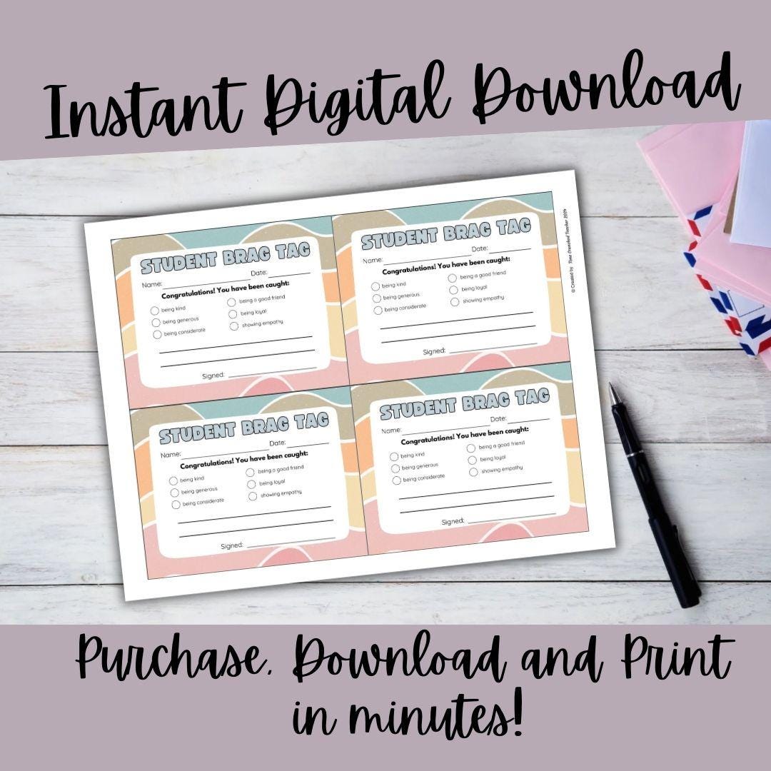 Printable Pastel Fill In the Blank Brag Tags | Teacher Notecards | Happy Note | Teacher Parent Communication | Digital Download | Printable