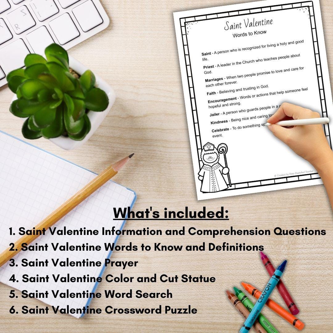 Printable Saint Valentine Unit | 6 Pages of No Prep St. Valentine Activities | Digital Download | Sunday School Craft | Catholic Craft