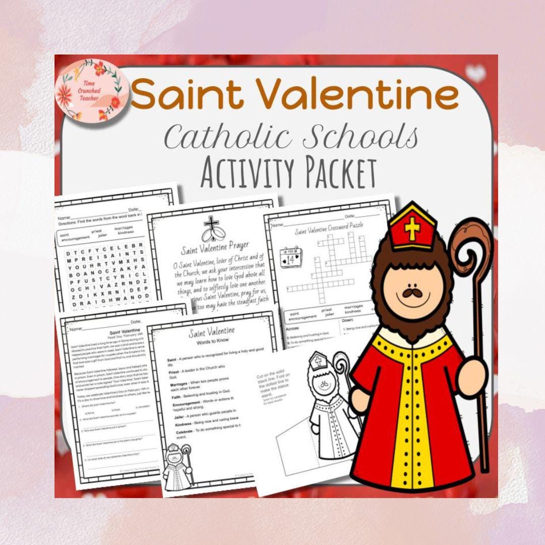 Printable Saint Valentine Unit | 6 Pages of No Prep St. Valentine Activities | Digital Download | Sunday School Craft | Catholic Craft