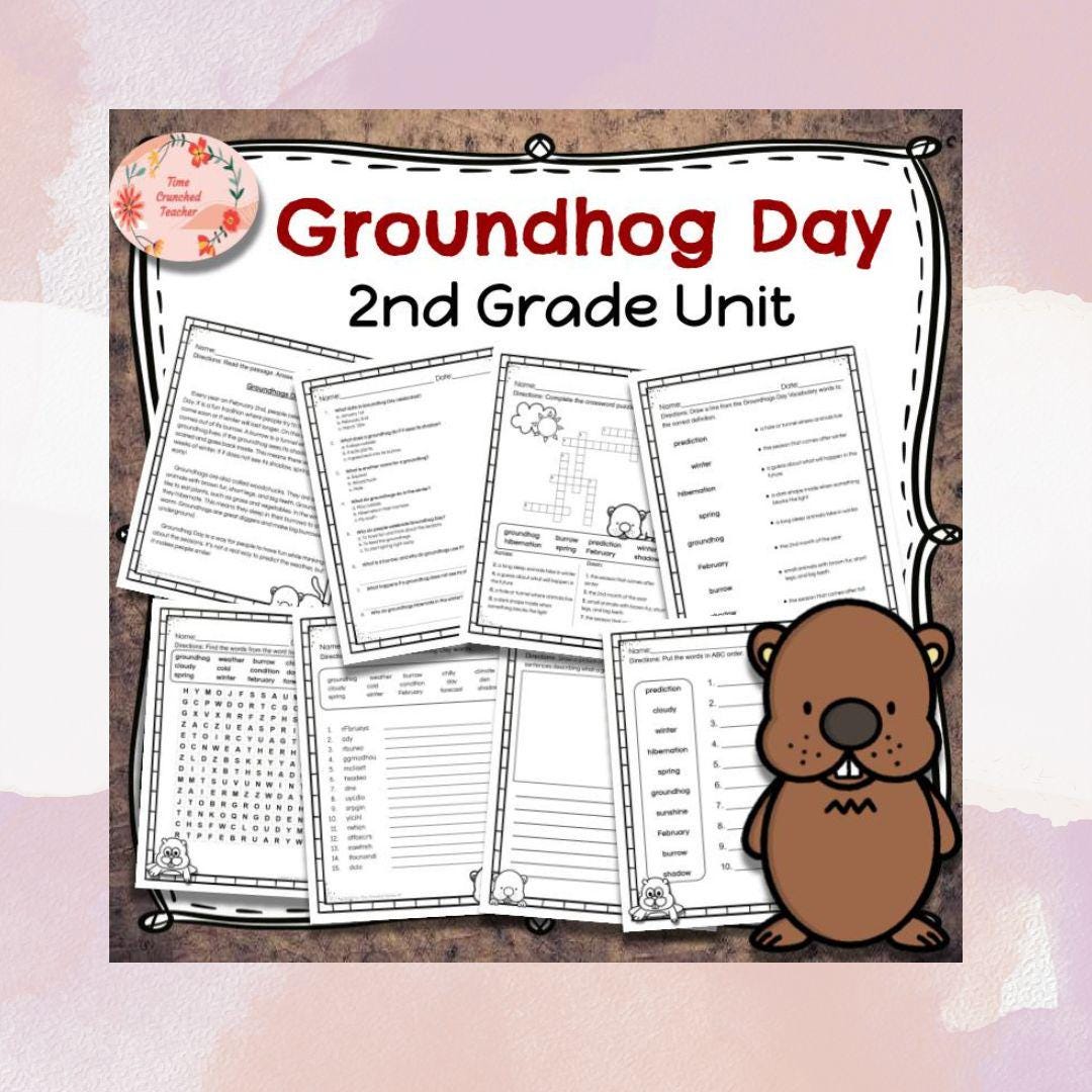Printable Groundhog Day Unit: 9 Pages of Activities | Digital Download | 2nd Grade Lesson | Groundhog Day Worksheet | Kids Craft | 3rd Grade