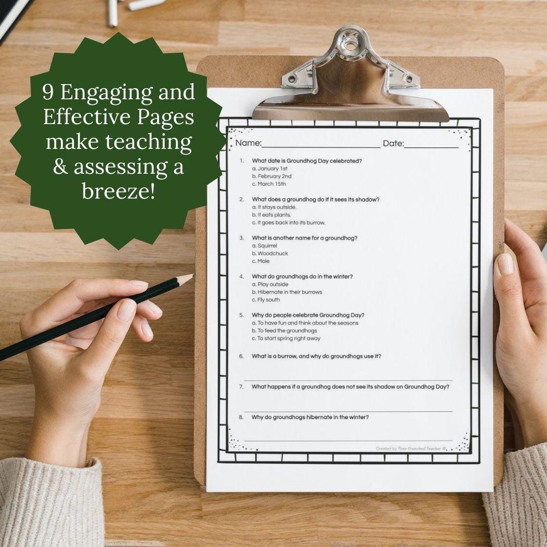 Printable Groundhog Day Unit: 9 Pages of Activities | Digital Download | 2nd Grade Lesson | Groundhog Day Worksheet | Kids Craft | 3rd Grade