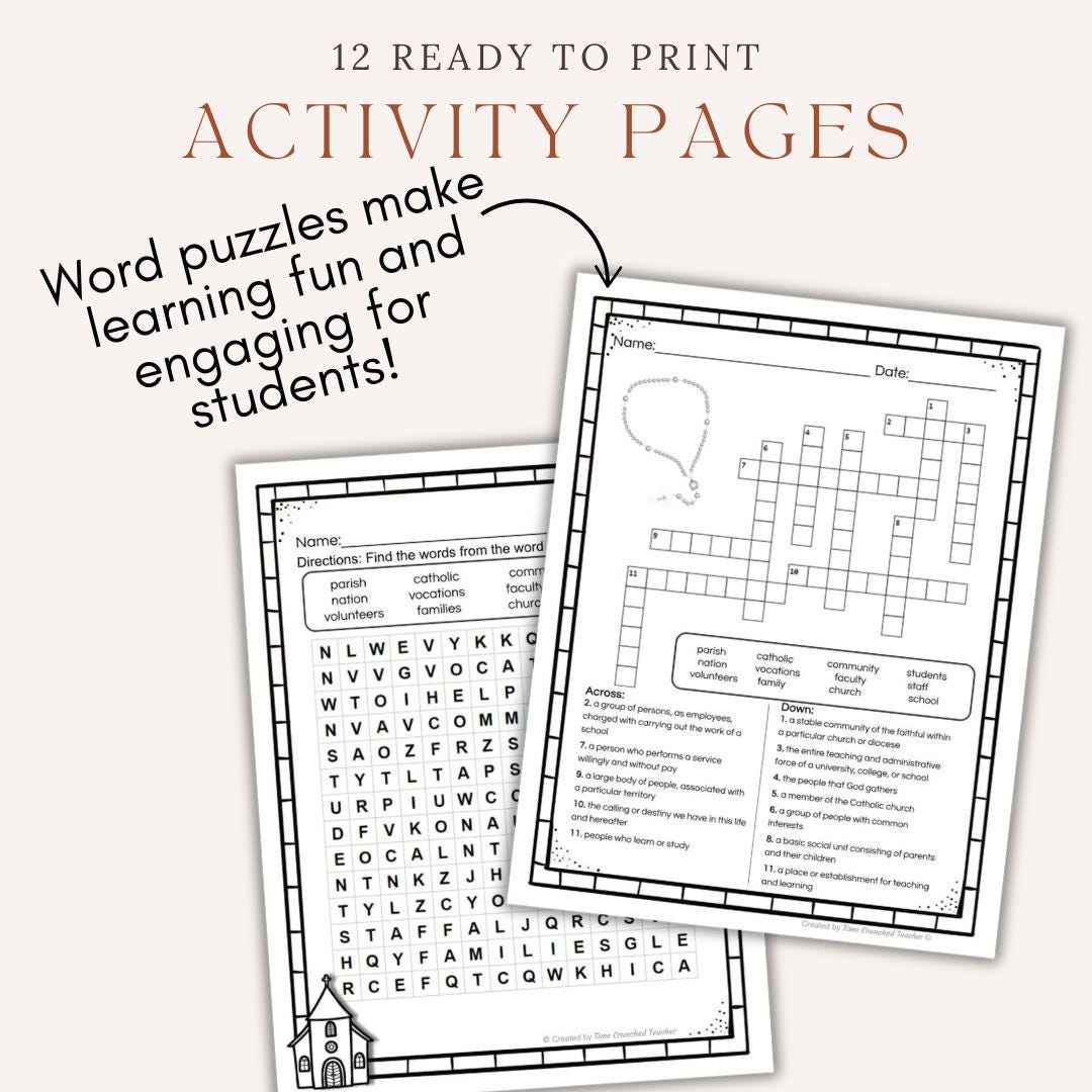 Printable Catholic Schools Week Unit | 12 Pages of No Prep Catholic Schools Week Activities | Digital Download | Sunday School Craft