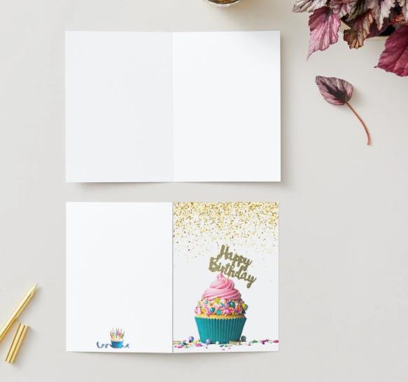 Printable Foldable Birthday Card | 5 x7 Card | Birthday Card for Kids | Cake | Birthday Cupcake Cake| Print at home | Digital Download