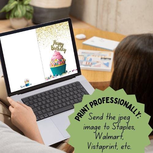 Printable Foldable Birthday Card | 5 x7 Card | Birthday Card for Kids | Cake | Birthday Cupcake Cake| Print at home | Digital Download