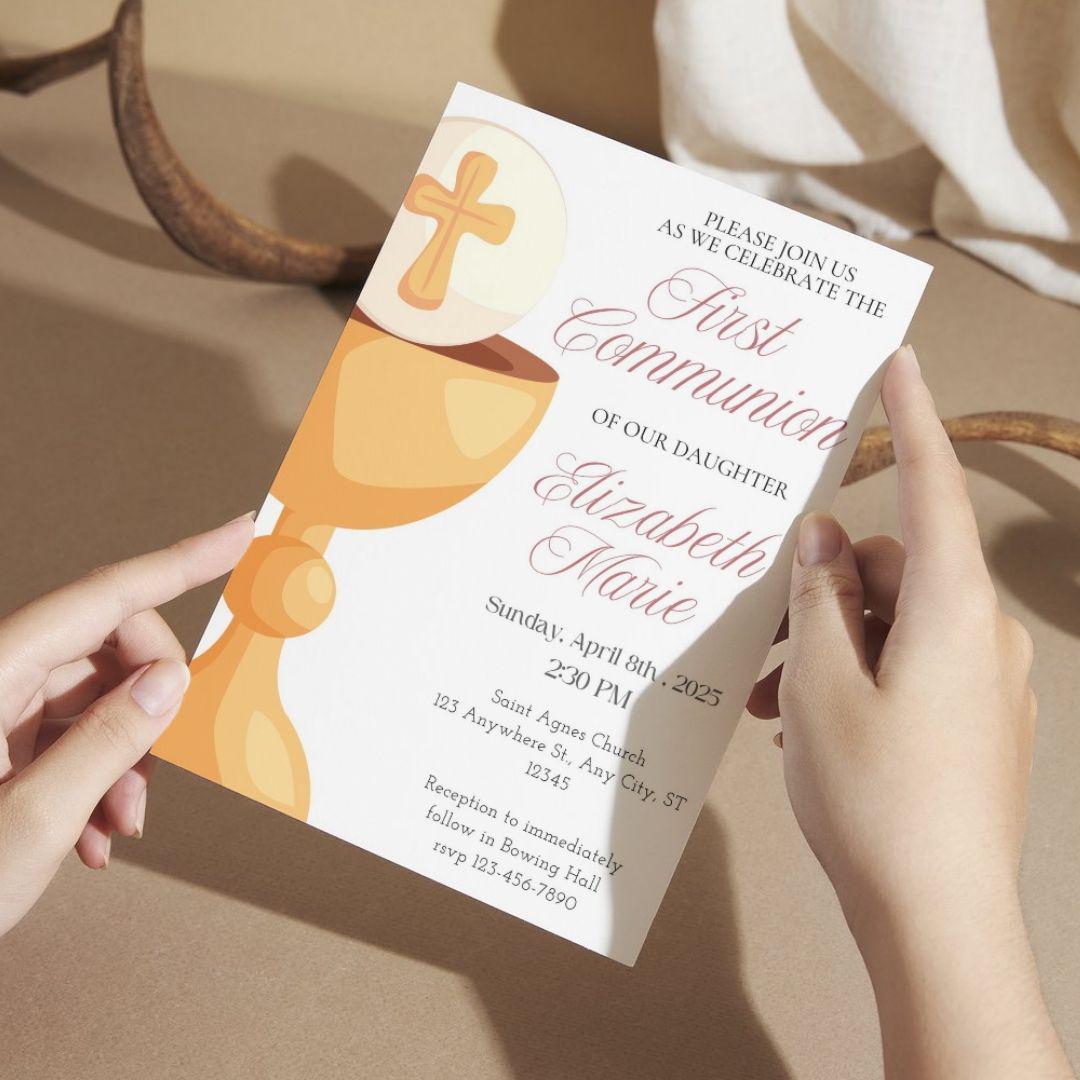 Printable First Communion Invitation | Holy Communion Card | Editable First Communion Invitation | Catholic Sacraments | Canva Template