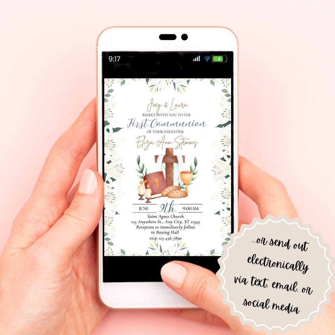 Printable First Communion Invitation | Holy Communion Card | Editable First Communion Invitation | Catholic Sacraments | Canva Template