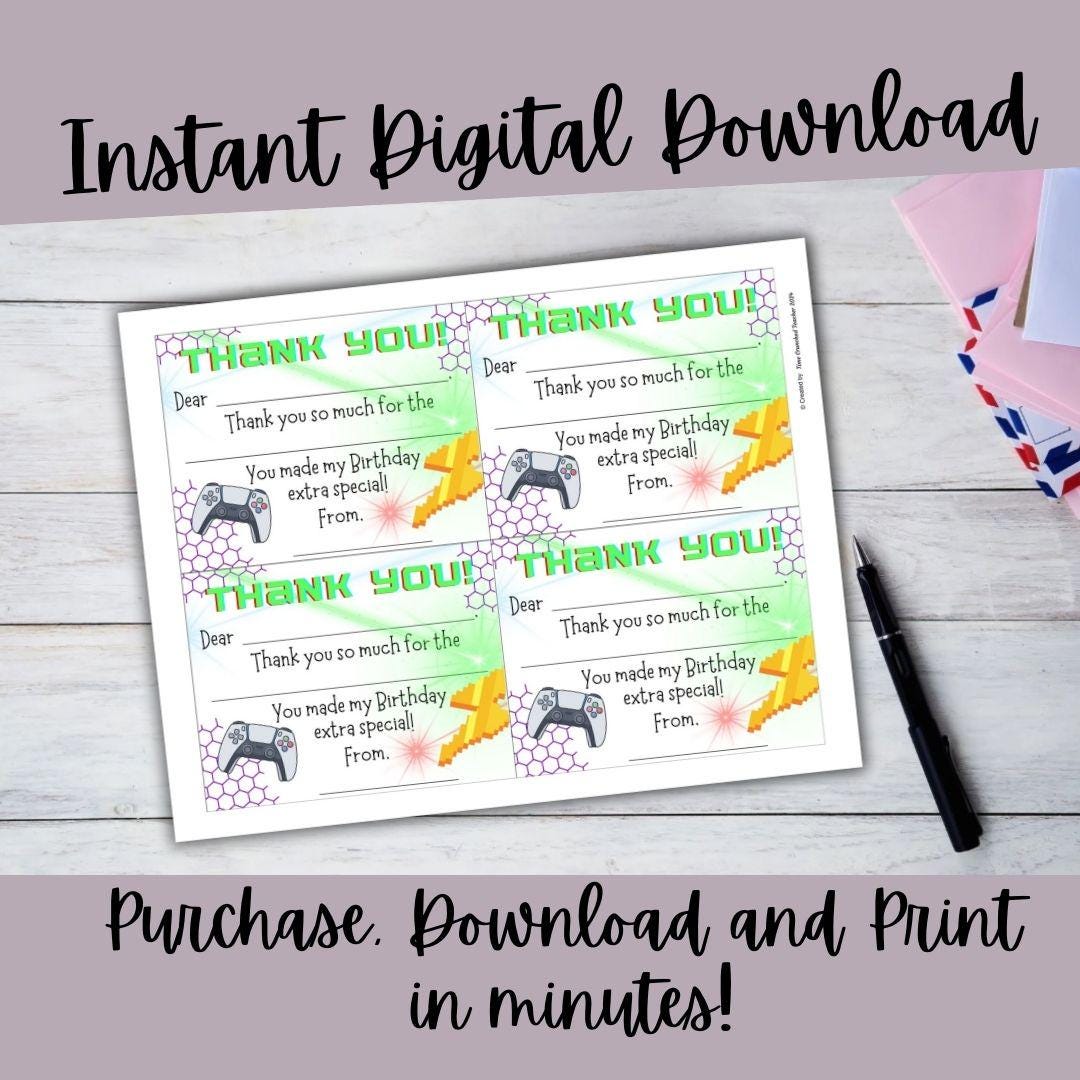 Printable Fill In the Blank Thank You Cards | Fill in the Blank | Kids Thank You Cards | Kids Birthday Party | Digital Download | Printable