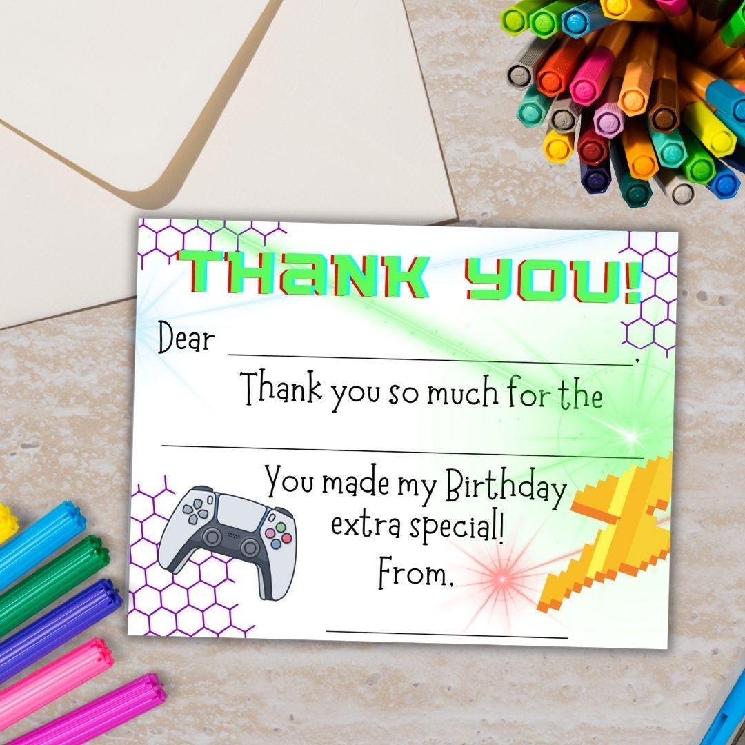 Printable Fill In the Blank Thank You Cards | Fill in the Blank | Kids Thank You Cards | Kids Birthday Party | Digital Download | Printable