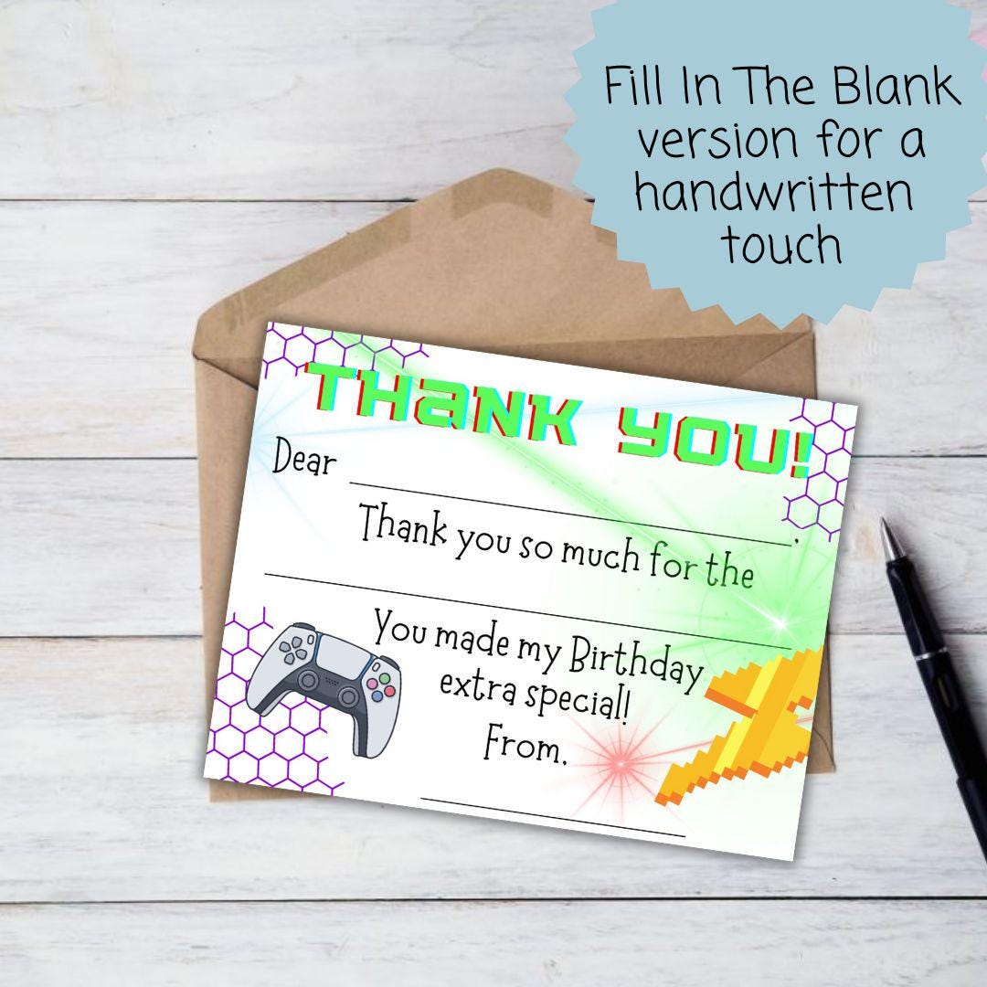 Printable Fill In the Blank Thank You Cards | Fill in the Blank | Kids Thank You Cards | Kids Birthday Party | Digital Download | Printable