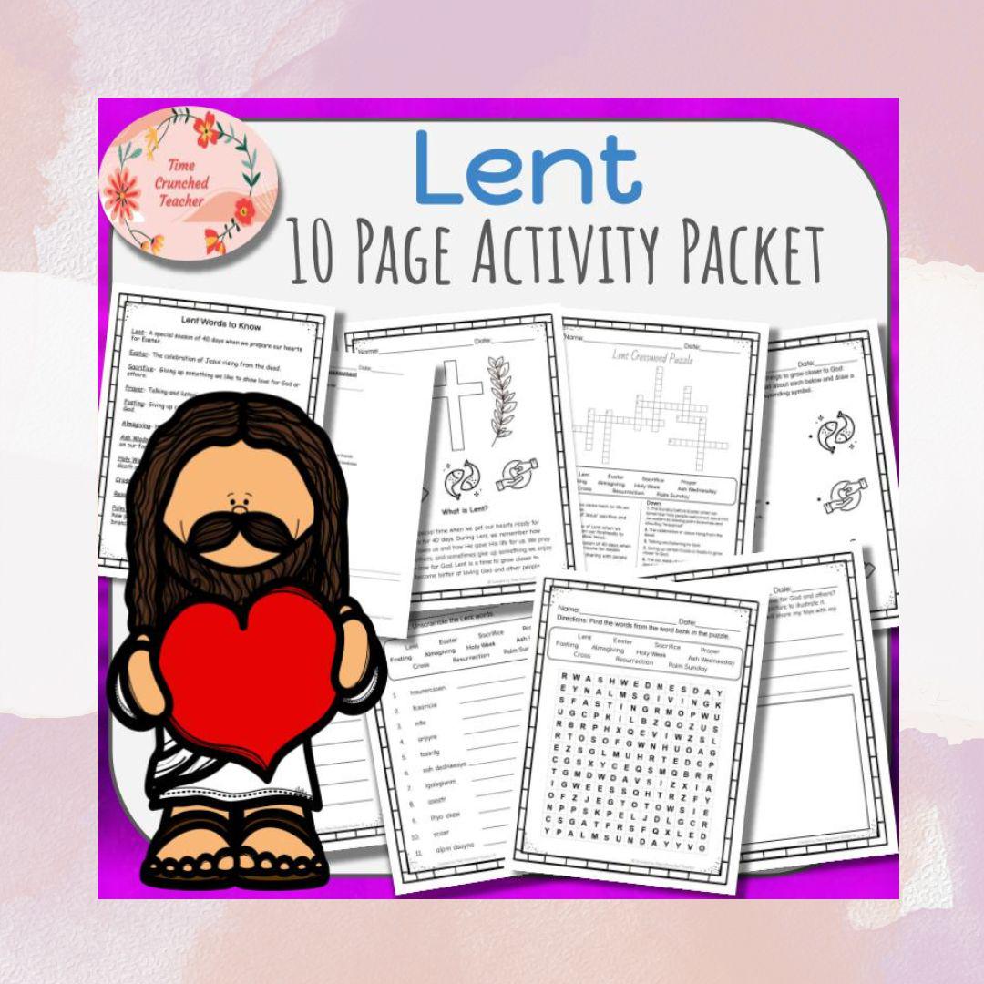 Printable Catholic Lent Unit: 10 Pages of Lent Activities for kids | Church Seasons Lesson | Catholic Sunday School | Lent Lesson for Kids