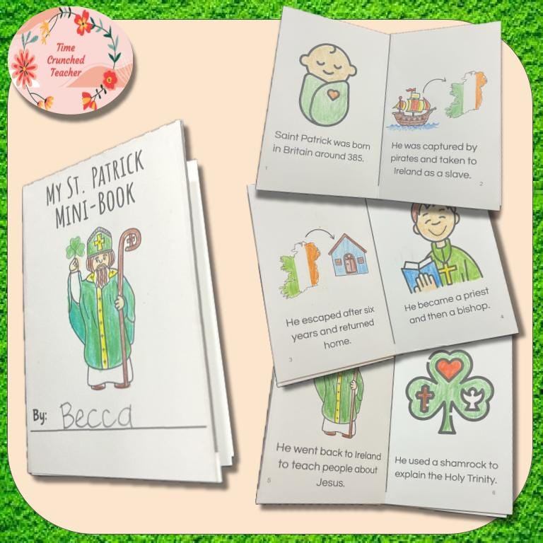 Printable Saint Patrick Mini Book | St. Patrick Activity for kids | Kids Craft | Catholic Saint Lesson for kids | Sunday School Lesson