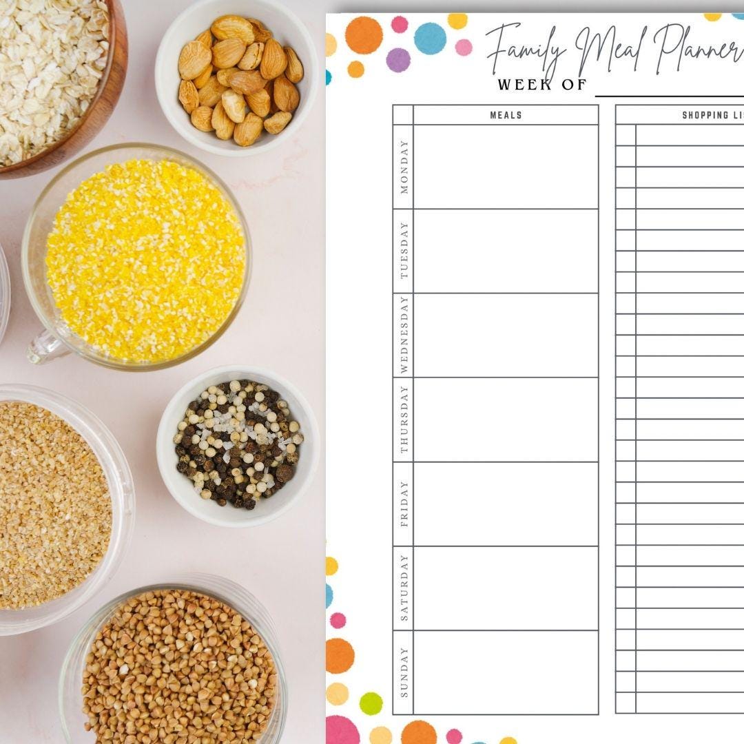 Meal Planner Printable, Weekly Food Diary, Meal Tracker, Food Journal, Menu Plan, Grocery List, Fitness, Health, Minimalist | PDF download