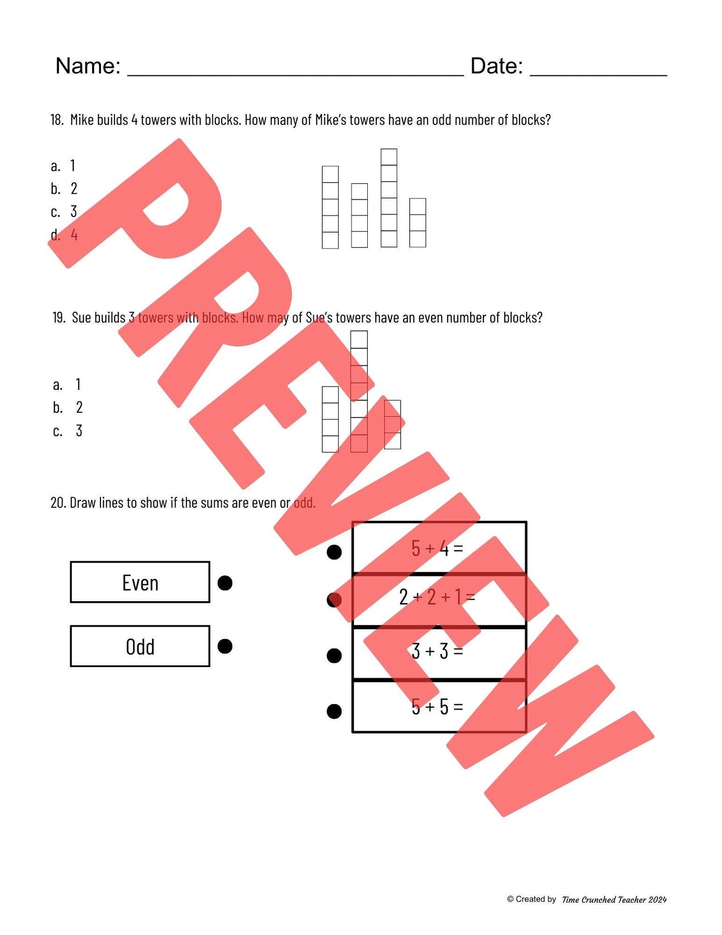 Printable 2nd Grade Go Math Ch. 4 : Equal Groups | Math Practice Test | Even and Odd Math Lesson | Printable Math Practice | 2nd Grade