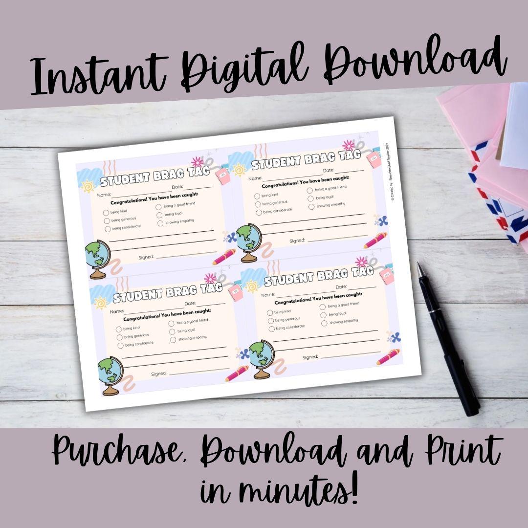 Printable Fill In the Blank Brag Tags | Teacher Notecards | Happy Note | Teacher Parent Communication | Digital Download | Printable