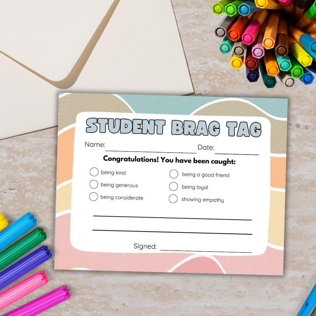 Printable Pastel Fill In the Blank Brag Tags | Teacher Notecards | Happy Note | Teacher Parent Communication | Digital Download | Printable