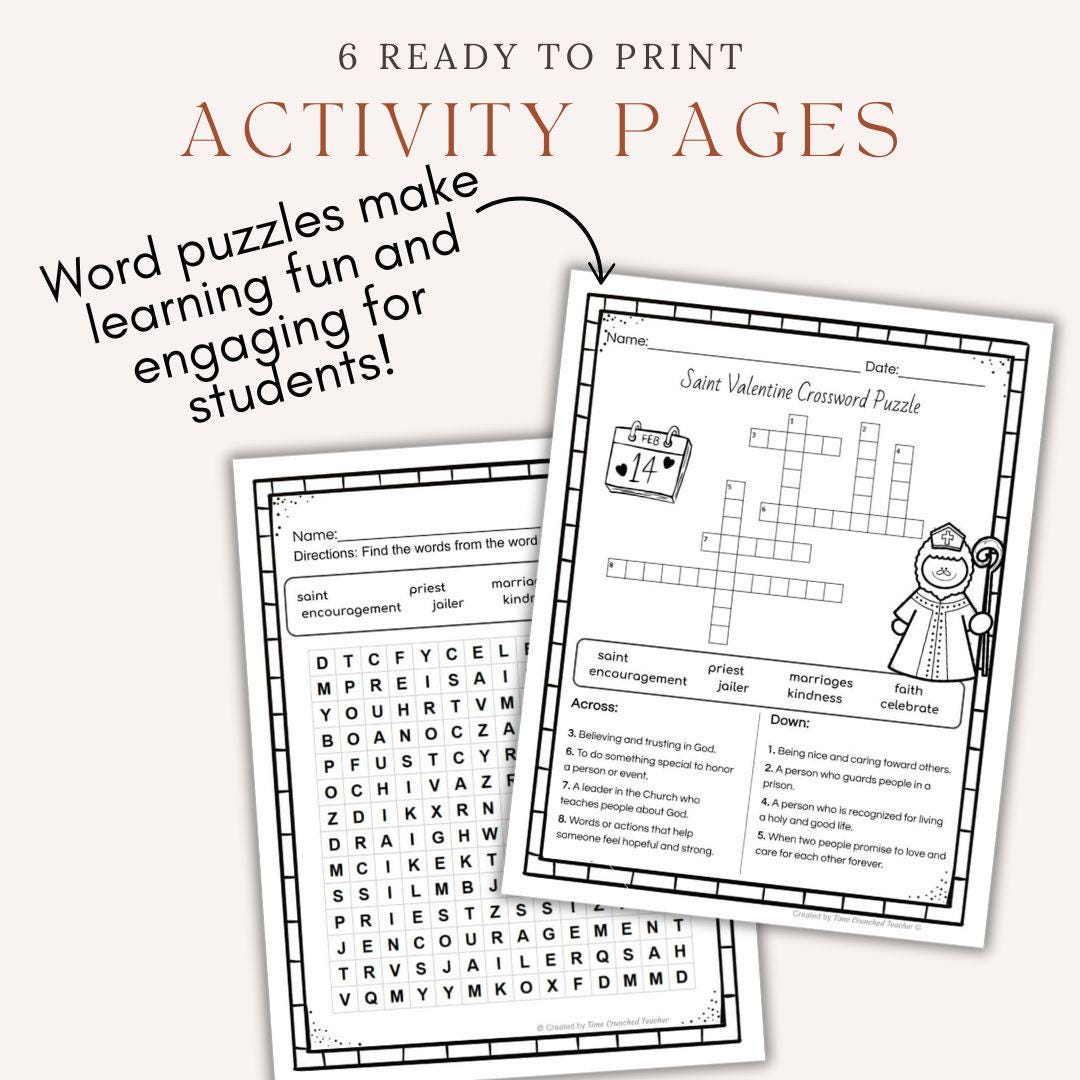 Printable Saint Valentine Unit | 6 Pages of No Prep St. Valentine Activities | Digital Download | Sunday School Craft | Catholic Craft