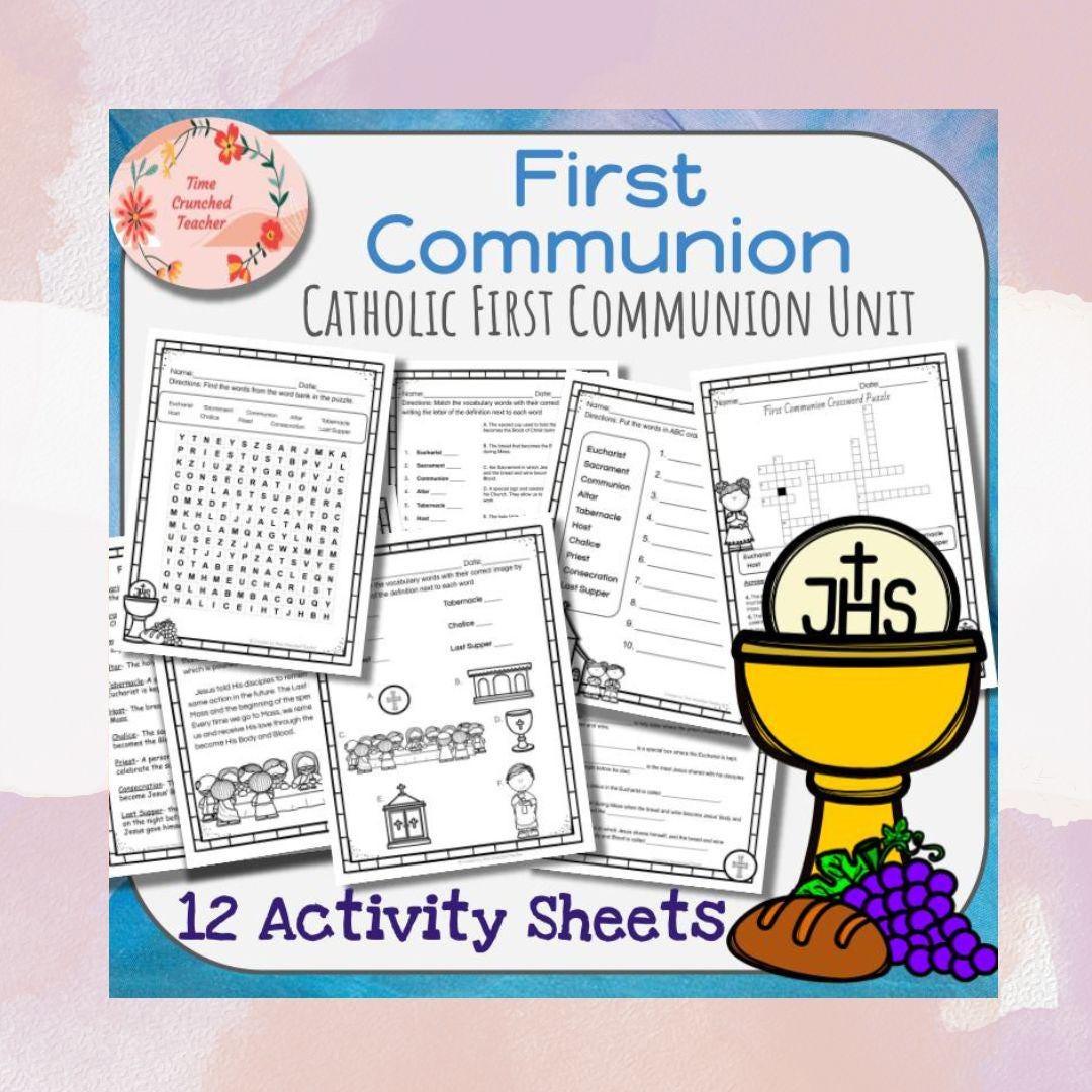 Printable Catholic First Communion Unit: 10 Pages of First Eucharist P ...