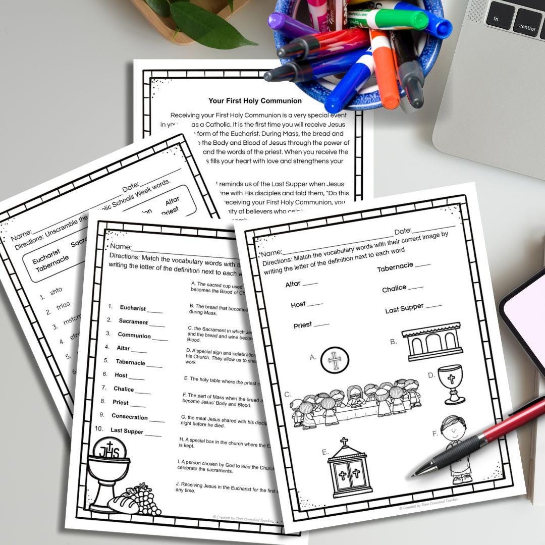 Printable Catholic First Communion Unit: 10 Pages of First Eucharist Prep Activities | First Communion Prep | First Holy Communion
