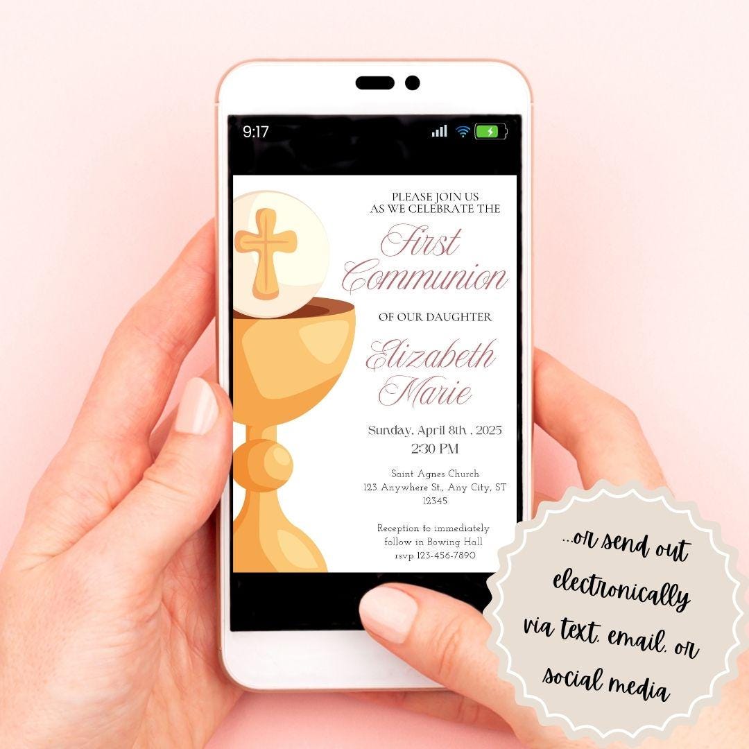 Printable First Communion Invitation | Holy Communion Card | Editable First Communion Invitation | Catholic Sacraments | Canva Template