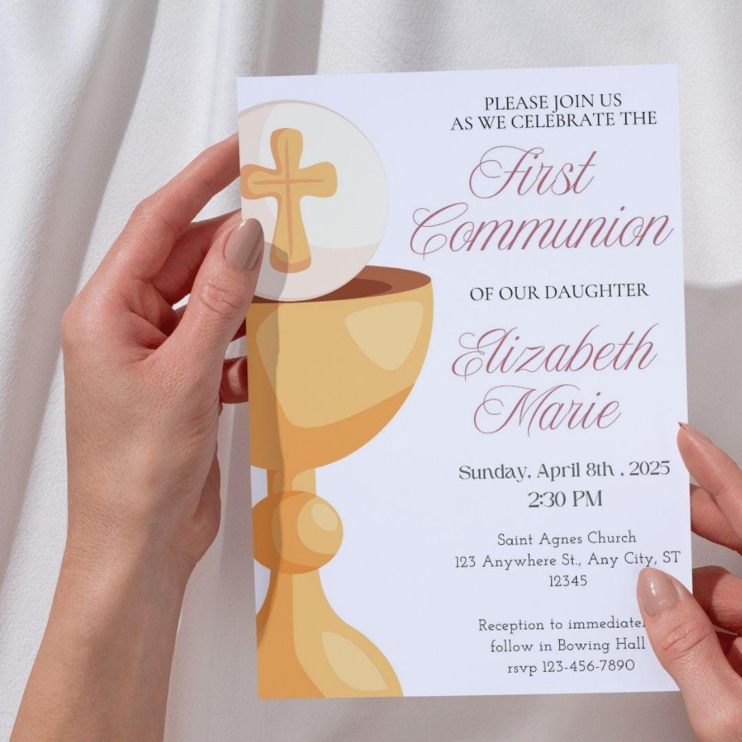 Printable First Communion Invitation | Holy Communion Card | Editable First Communion Invitation | Catholic Sacraments | Canva Template